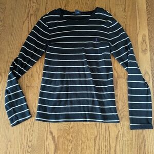 Ralph Lauren Polo Sport Women's Large Long Sleeve Black White Striped Shirt Top